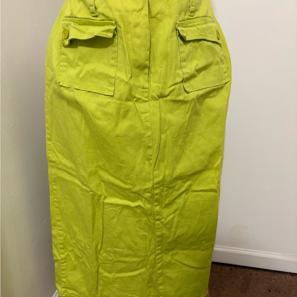 High-Waist Lime Green Cargo Pencil Skirt